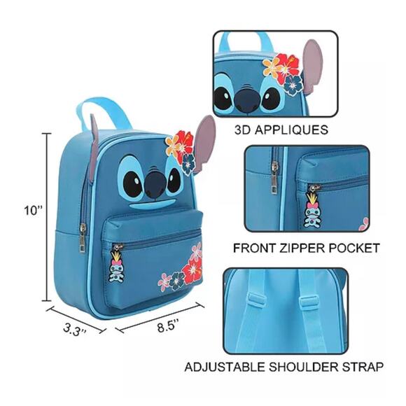 NWT Bioworld Stitch Big Face Ears 10" Adult Mini Backpack Lilo and Stitch - Picture 5 of 9